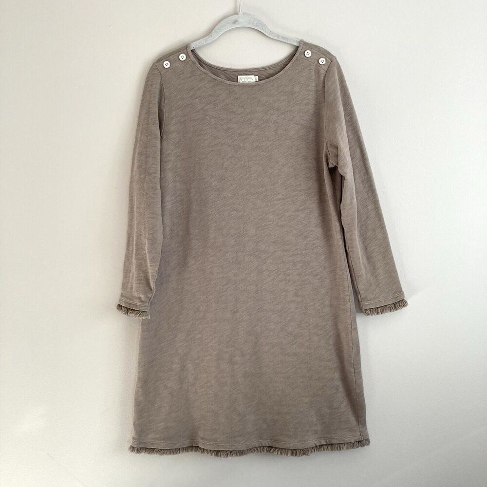 Spartina 449 Brown Fringe Hem Dress Womens Size Large Round Neck Cotton